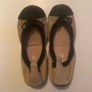 Beige and Black Leather Ballet Flats with Toe Cap by Aldo
